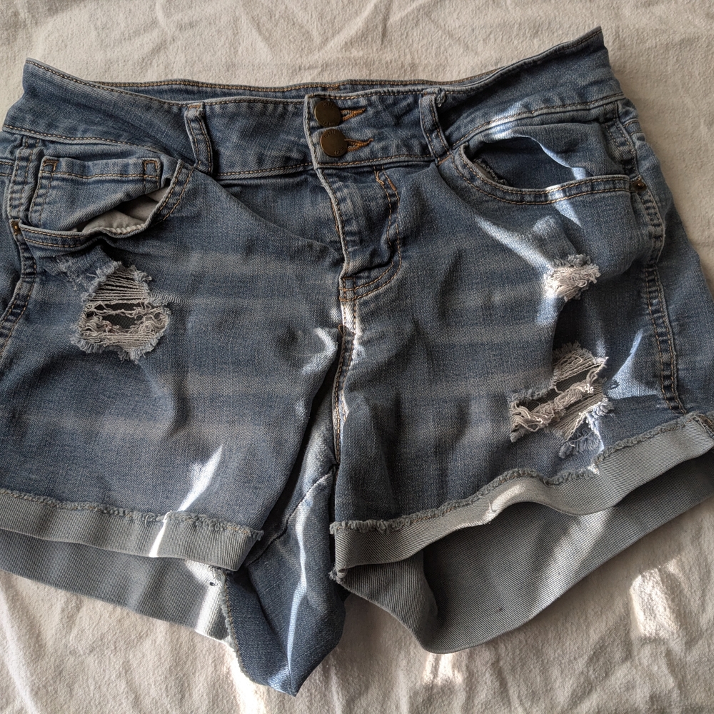 Rue21 Blue Distressed Jean Shorts with Frayed Hem